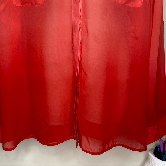 Covington Essentials Semi-Sheer Blouse Coral 3X Button Down Pockets Long Sleeves - Picture 7 of 16
